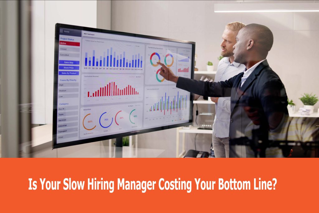 Black Man Showing Graphic on a big screen to a Caucasian Man.